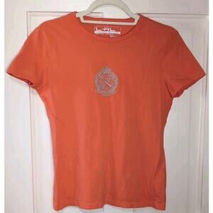 Lauren Ralph Lauren Active Women's M Orange Tshirt Silver Crest Y2K (880)